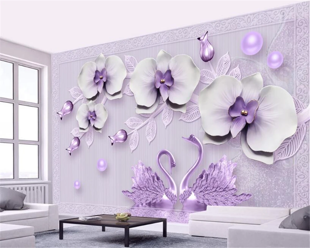 

Beibehang 3D Wallpaper Stereo Luxury Butterfly Swan Romantic Jewelry TV Background Wall Living Room Bedroom Mural wallpaper