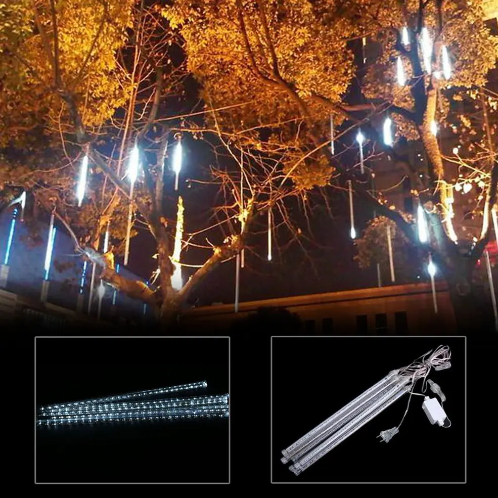 US PLUG Meteor Shower Rain 8 Tube 30CM LED String Lights Christmas Decorative Lamp