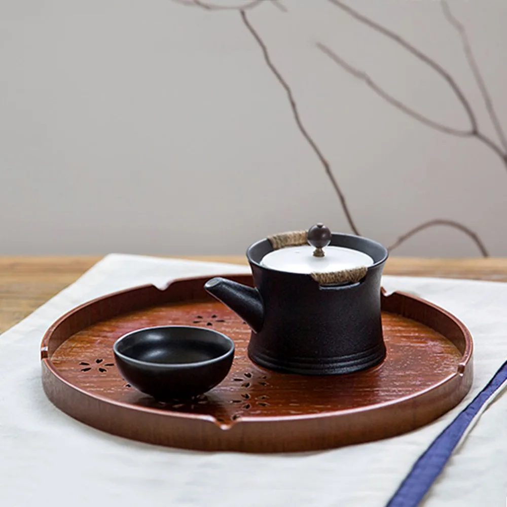 Круглая форма из цельного дерева чайная закуска для кофе-брейка еда сервировка поднос тарелка подносы для ресторанов кухня деревянный пищевой чайный поднос