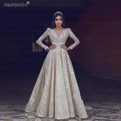 Халат де mariée роскошное платье с длинным рукавом свадебные платья принцессы 2019 V шеи Кружева Свадебные платья невесты платье свадебное Vestidos