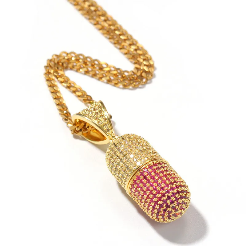 Iced Out цветные таблетки кулон ожерелье с цепочкой AAA циркон 3 цвета мужские ожерелье Новое поступление Мода хип хоп ювелирные изделия