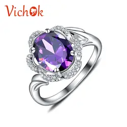 VICHOK одноцветное кольцо стерлингового серебра 925 натуральный аметист кольцо с мульти белый циркон кольцо платины Цвет для Для женщин Анель