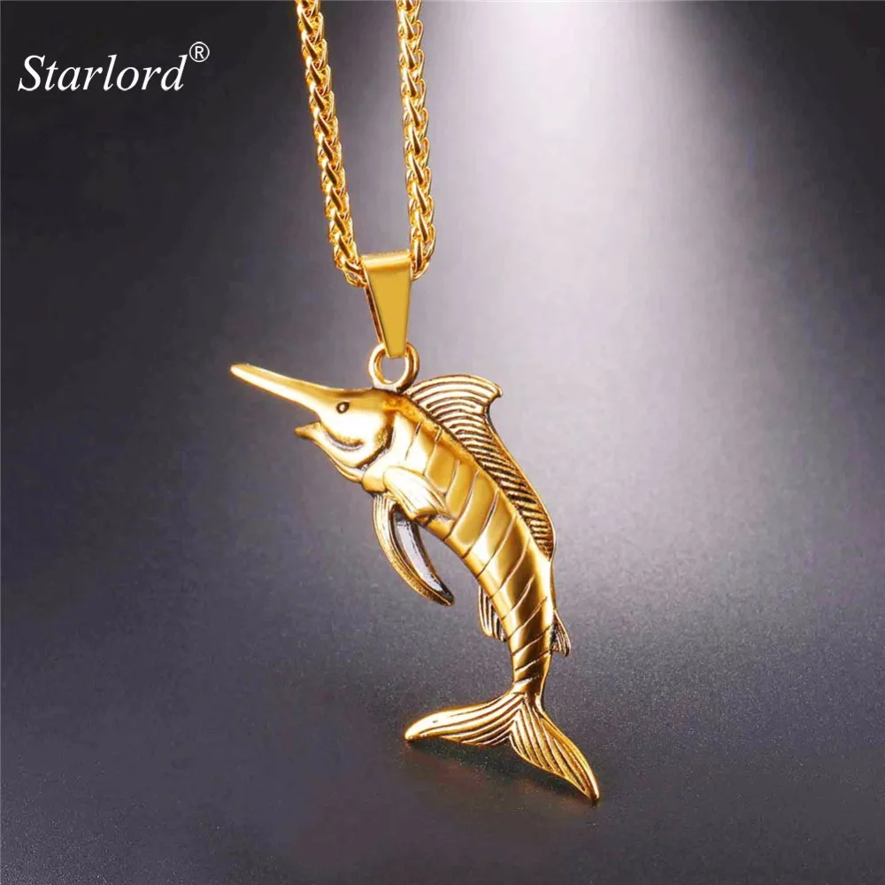 Fish Pendant Necklace With Swordfish Shape Stainless Steel/Gold/Black