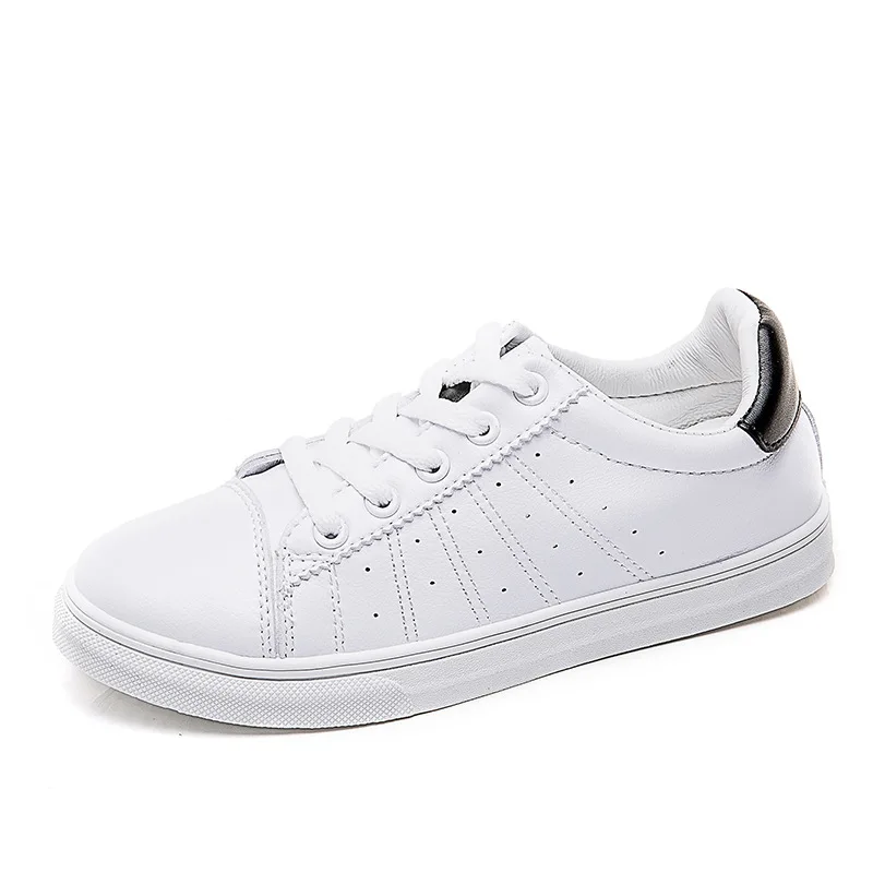 

Women Casual Shoes 2018 Spring Autumn Women Soft Leather Women Shoes Lace-Up Fashion Breathable Flats White Women Sneakers