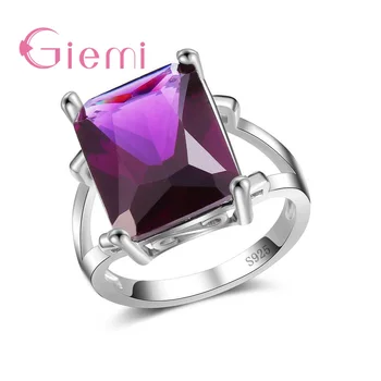 

Big Square Purple Opal 925 Sterling Silver Geometric Ring For Women Female Party Jewelry Accessories Wholesale