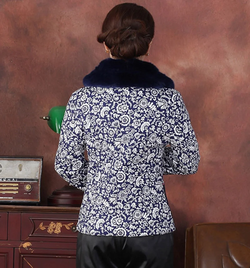Новая Китайская традиционная Женская зимняя стеганая куртка с вышитым цветком из искусственной норки пальто L XL XXL 3XL 4XL TF 013