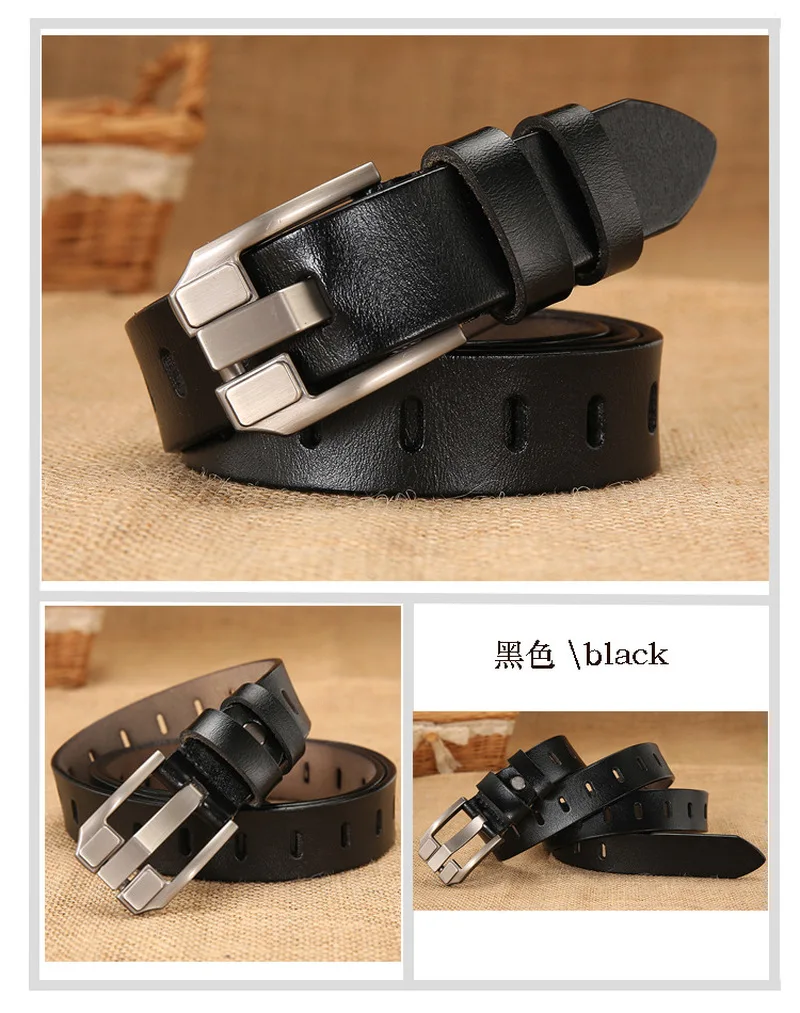 

Women's leather belt Women's wild hollow belt Pin buckle wide belt