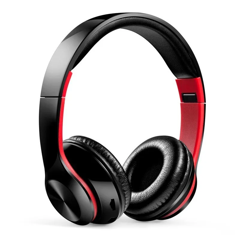 Беспроводные наушники Bluetooth V5.0 складывающиеся наушники с встроенным микрофоном Поддержка TF, FM, Aux гарнитуры для ПК/сотовых телефонов/ТВ - Цвет: Headphones-Red