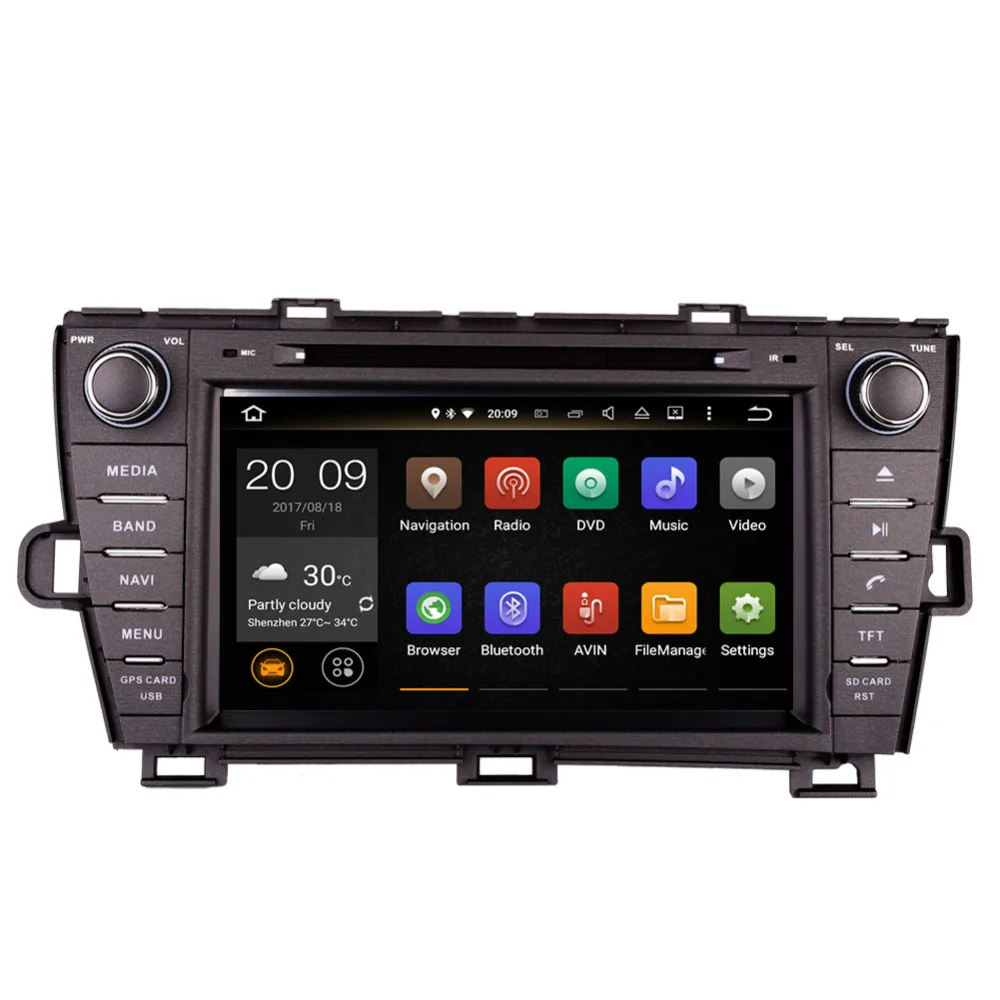 Top Android 8.0 Octa Core 4GB RAM Car GPS Navigation Radio Stereo For Toyota Prius 2009- Right Hand Driving DVD Multimedia Player 1