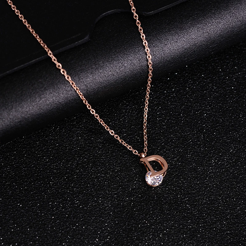 

Collier Femme Stainless Steel Letter Necklace with Crystal Rose Gold D Necklace for Women