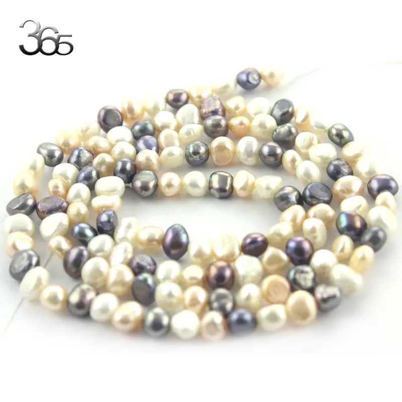 

Free Shipping 6-8mm Long Strand DIY Necklace Freeform Mixed (White Pink Black) Natural Freshwater Pearl Beads Strand 34"