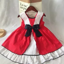 Весенне-осеннее красное рождественское платье в Испании жилет принцессы платье с v-образным вырезом на спине для детей от 2 до 7 лет модное качественное платье из чистого хлопка