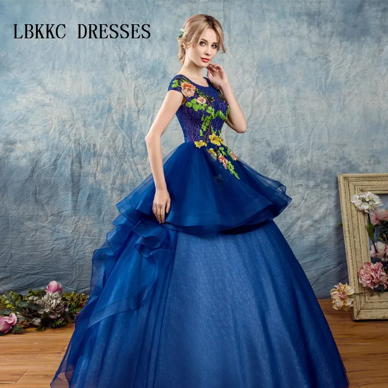 

Scoop Blue Vestidos De Festa De 15 Anos Floor Length Ball Gown Tulle Lace Embroidery Vestidos Dulce 16 Quinceaneras Dresses