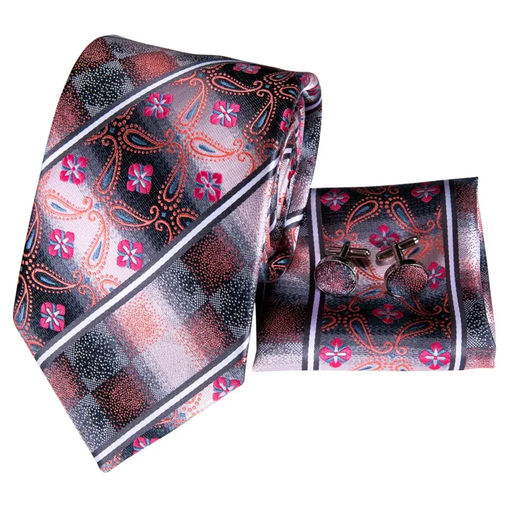 Hi-Tie роскошный Шелковый мужской модный красный цветочный Галстук платок Запонки набор мужской свадебный вечерний деловой галстук набор C-3109