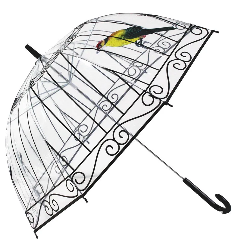 Transparent plastic Clear PVC umbrella rainy creative umbrella bird