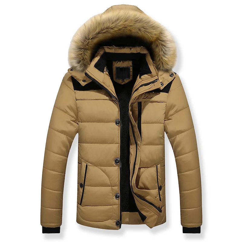 

Men's hooded jacket Thick Outwear Parka 2019 New Winter Cotton-Padded Jackets Male Fur Windbreaker Warm Coats Classic Men Jacket