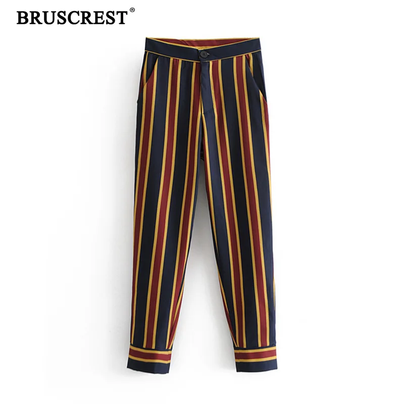 

2019 New Striped wide leg Pants Women fashion Clothing High Waist Zipper Trousers streetwear vintage office Casual Pants
