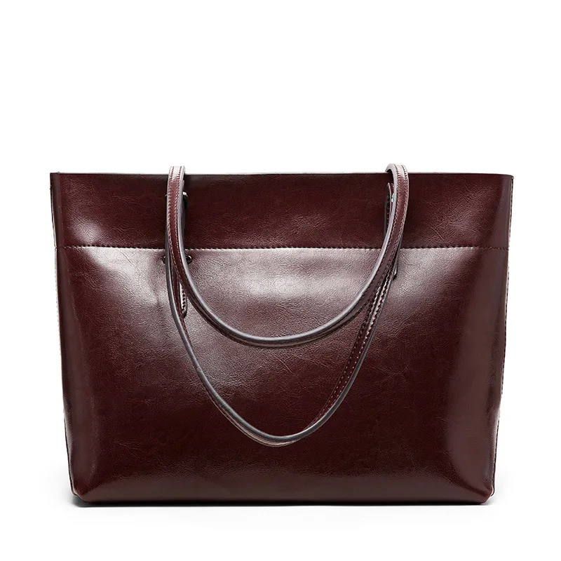 Женские сумки из натуральной кожи, женские сумки из натуральной кожи, большие сумки на плечо, дизайнерские винтажные большие сумки-тоут - Цвет: B Coffee