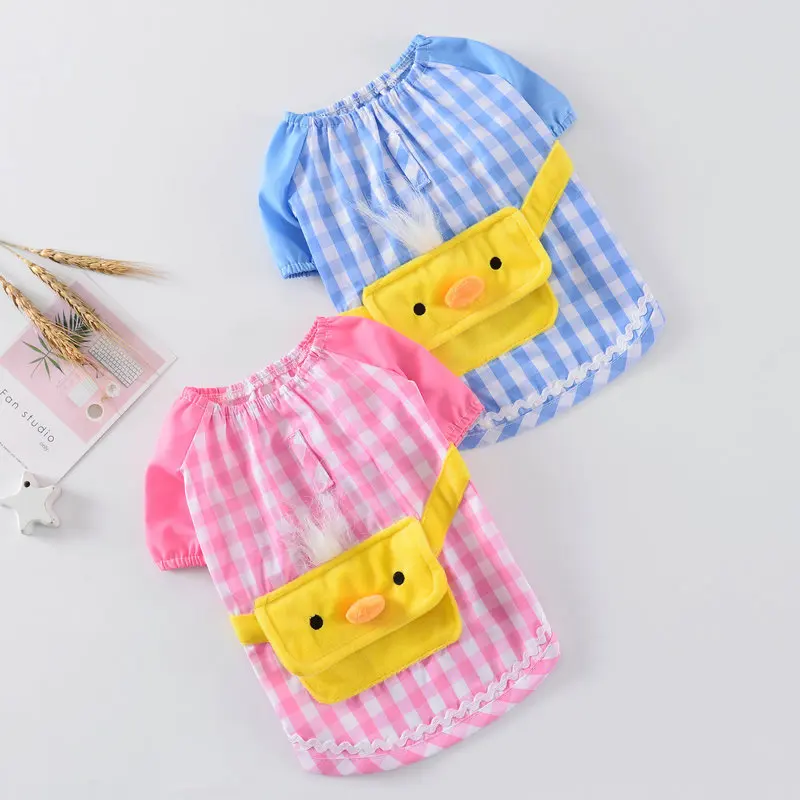 

Cartoon Yellow Chicks Pockets Dog Clothes Summer Pet Shirts For Dogs Costume Cat Clothing Vest For Dogs Cotton Puppy Shirts