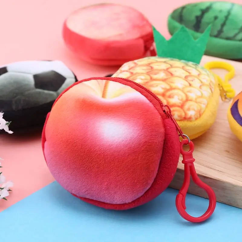 3D милый кошелек, сумка с фруктами, на молнии, мини кошелек для монет, плюшевый Органайзер