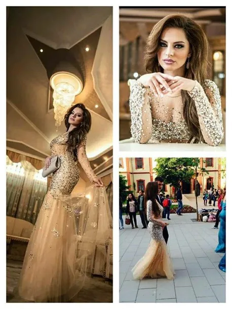 2015 New Popular Design Sheer Stunning Crystal Beaded Full Sleeves Mermaid Tulle Organza Prom Dresses | Свадьбы и торжества