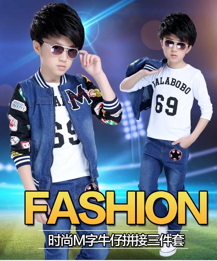 

The new age children children cotton pants suit Boys Denim two piece baby girl boy clothes