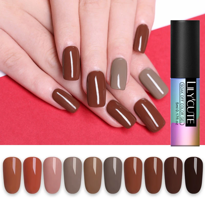 

LILYCUTE 5ml Brown Coffee Color Nail Gel Polish Soak Off UV Gel Long Lasting Nail Varnish Gel UV Polish Led Nail UV Color Gel