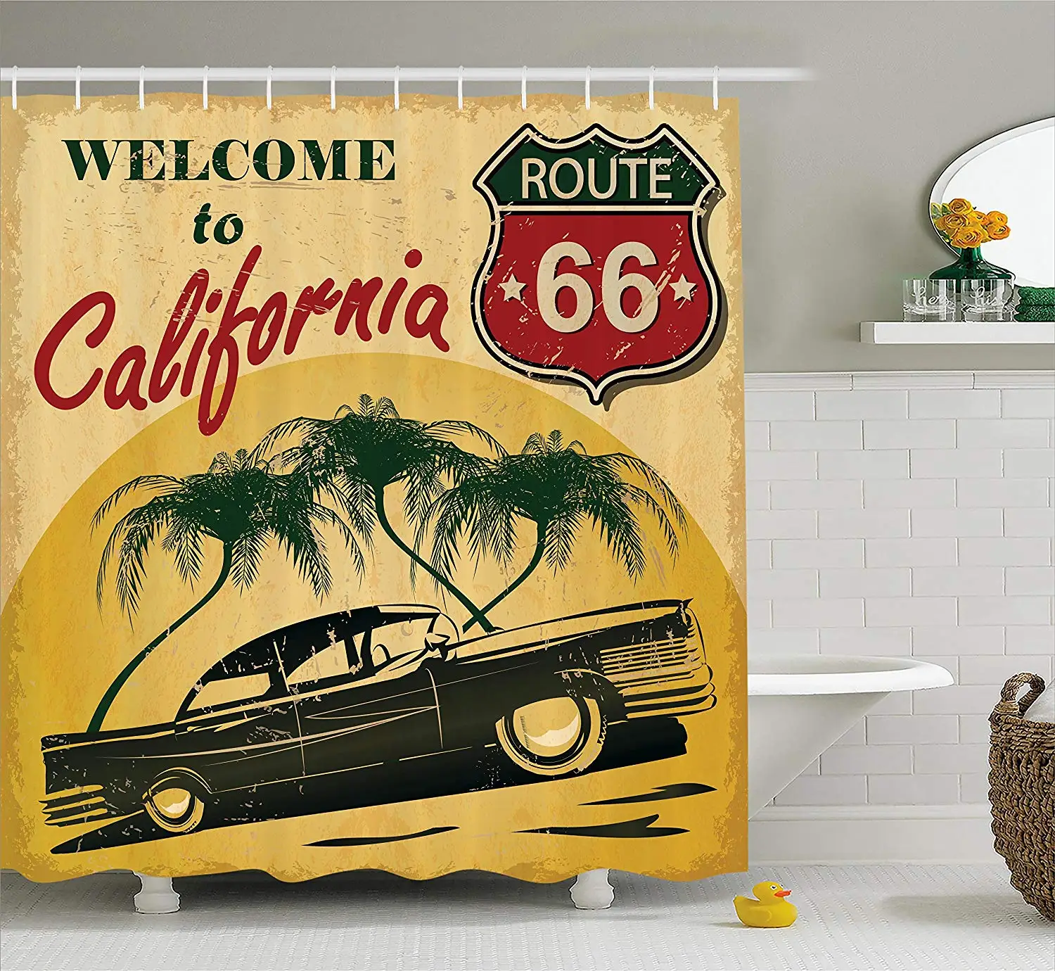 1960s Shower Curtain Retro to California Advertising Seat of