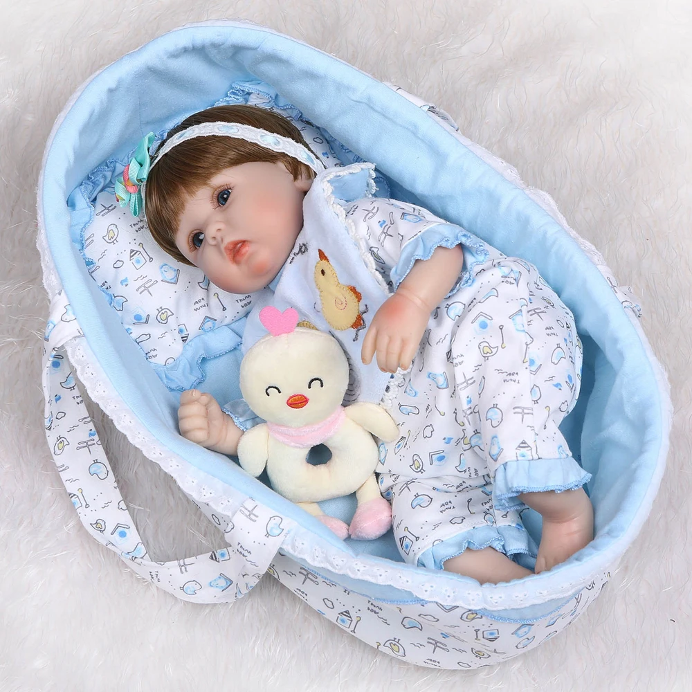 

New sleeping basket reborn baby toy dolls 17"41cm soft silicone vinyl reborn baby girl dolls bebe doll bonecas play house toy