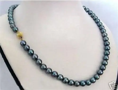 

Hot sale new Style >18" 9-10MM TAHITIAN NATURAL BLACK PEARL NECKLACE