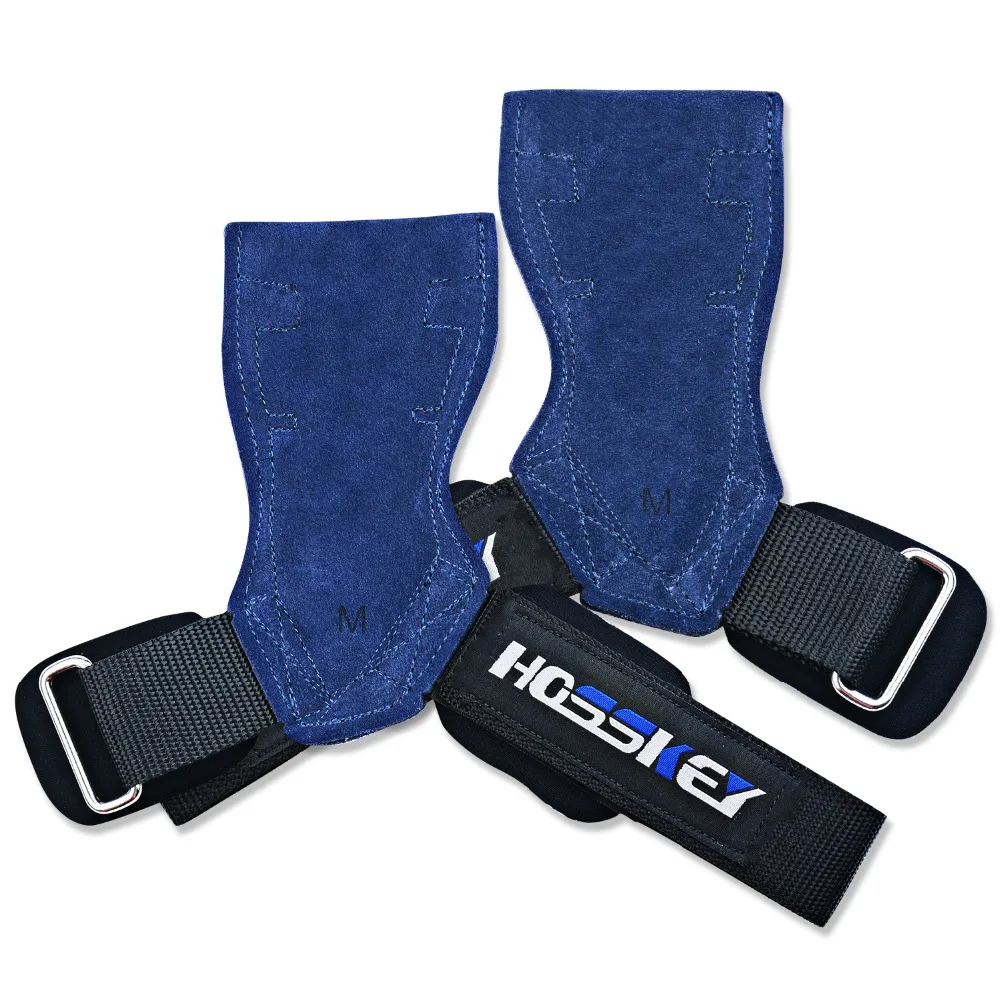 

Lifting Grips PRO Weight Gloves Genuine Leather Blue Best Heavy Duty Straps Alternative to Power Hooks Wrist Wrap