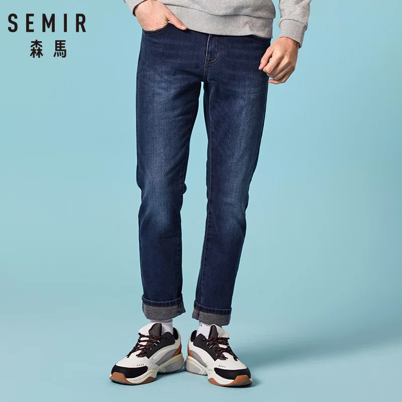 

SEMIR Men Jeans Winter Thick Business Casual Slim Straight Jeans Stretch Denim Pants Trousers Classic Cowboys Young Man Jean