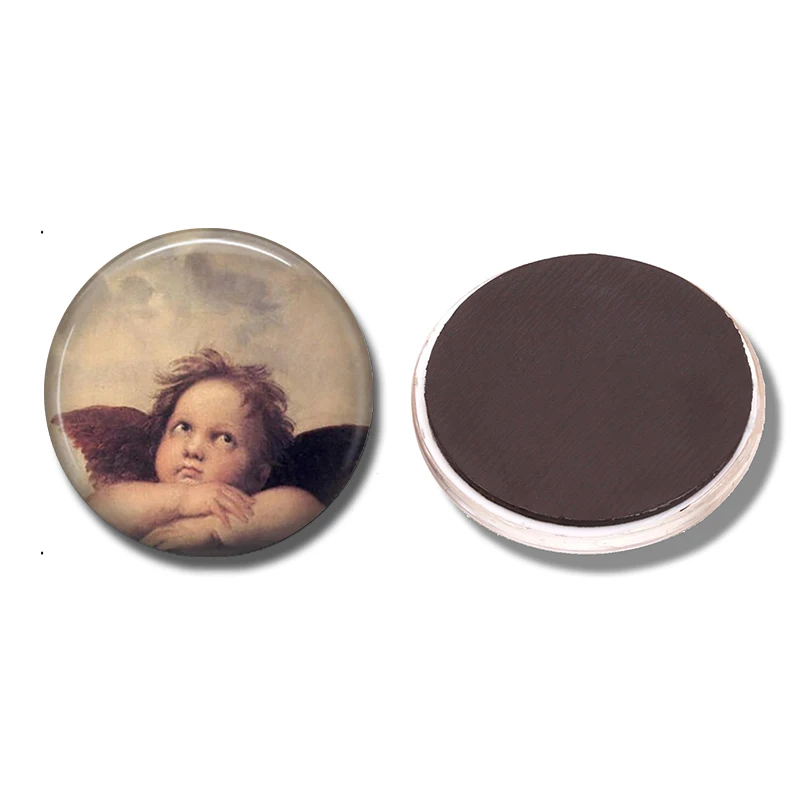 

Angel Art 30 MM Fridge Magnet Raphael Painting Sistine Madonna Glass Dome Magnetic Refrigerator Stickers Note Holder Home Decor