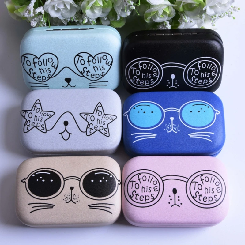 

2018 NEW Contact Lens Box Case Eyes Care For Travel Storage Glasses Cats Container Mirror