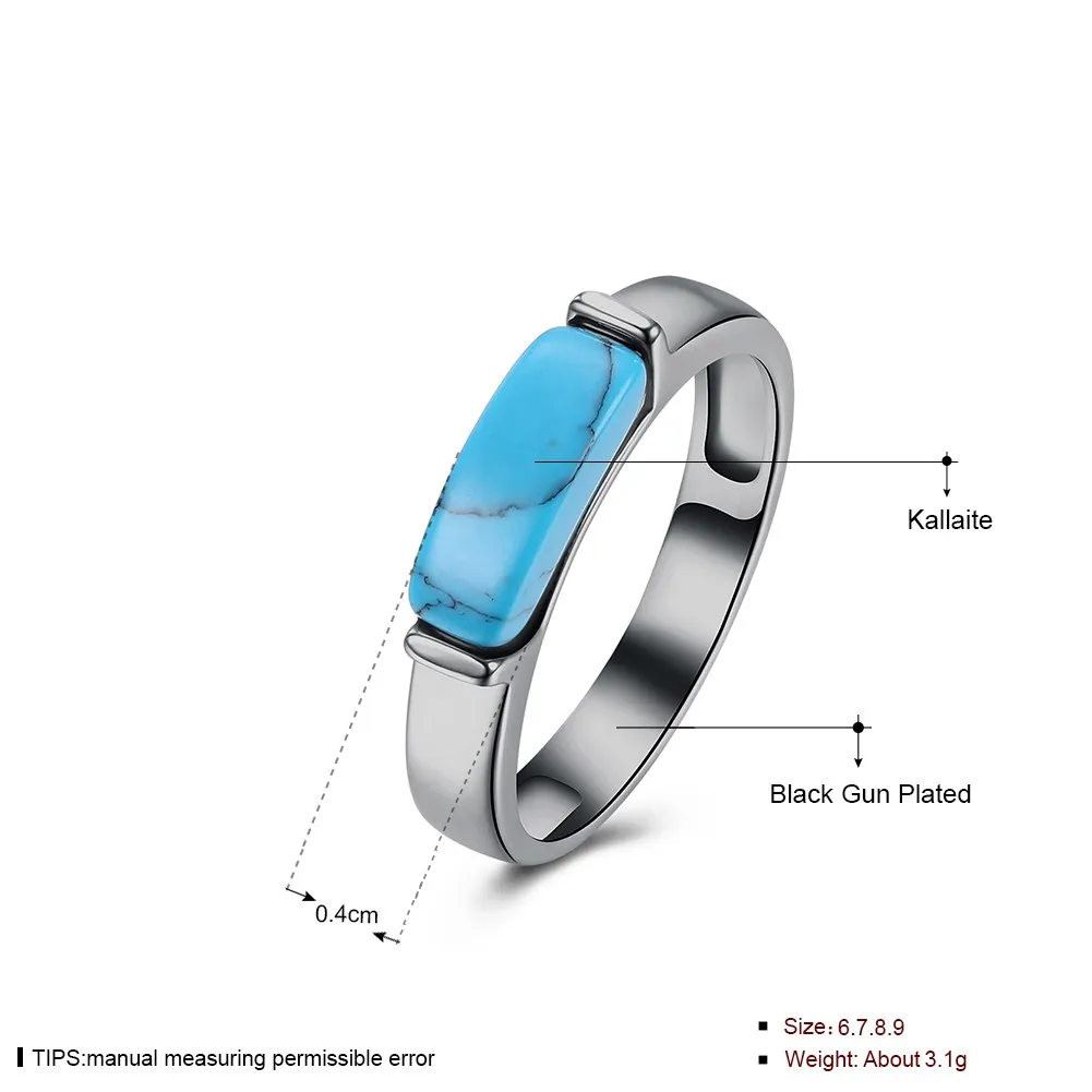 INALIS Brand Classic Simple Design Blue Kallaite Turquoises Natural Stone Rings For Women OL Style Unisex Charm Party Rings