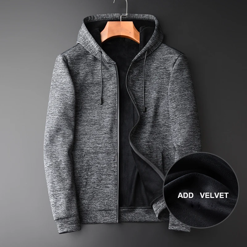 

Minglu Brand Hooded Men's Zipper Placket Sweatshirts Spring And Autumn Add Velvet Composite Men's Casual Jackets Plus Size 4XL