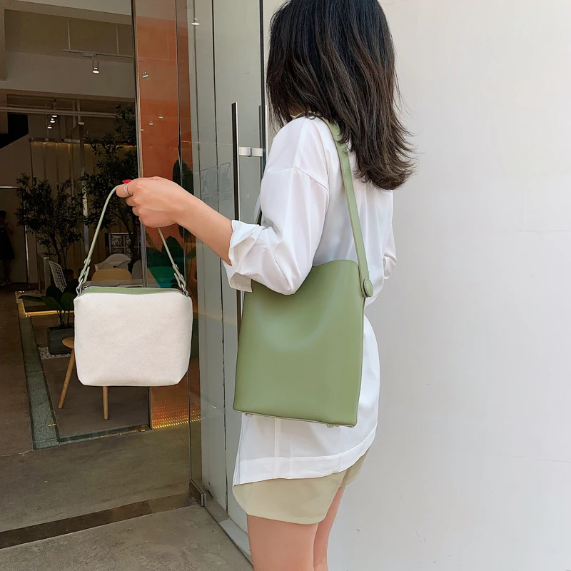 Bonsacchic Green Women Summer Bucket Bags Sale Designer Handbags High Quality PU Leather Tote Bags Female Clutch Purse Bolsas