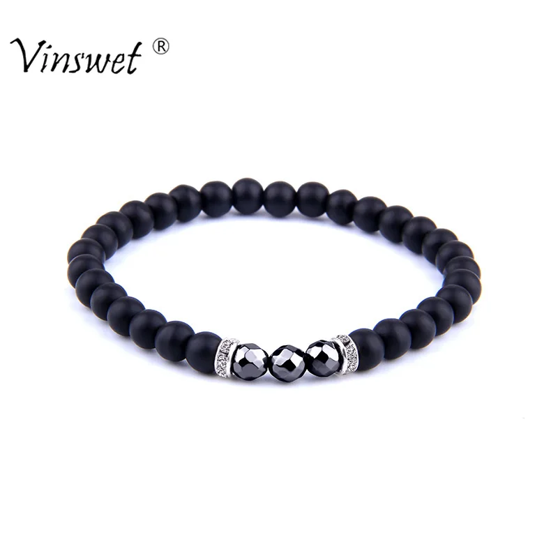 

Matte Black Natural Stone Bracelet 8mm Charm Elastic Rope Bead Magnetic Hematite Bracelet Men Women Fashion Jewelry Gift