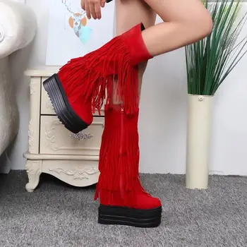 

Nice New Women Boots Europe And The United States 12CM Super High Heel Plus Velvet Tassel Boots Increased Thick Boots