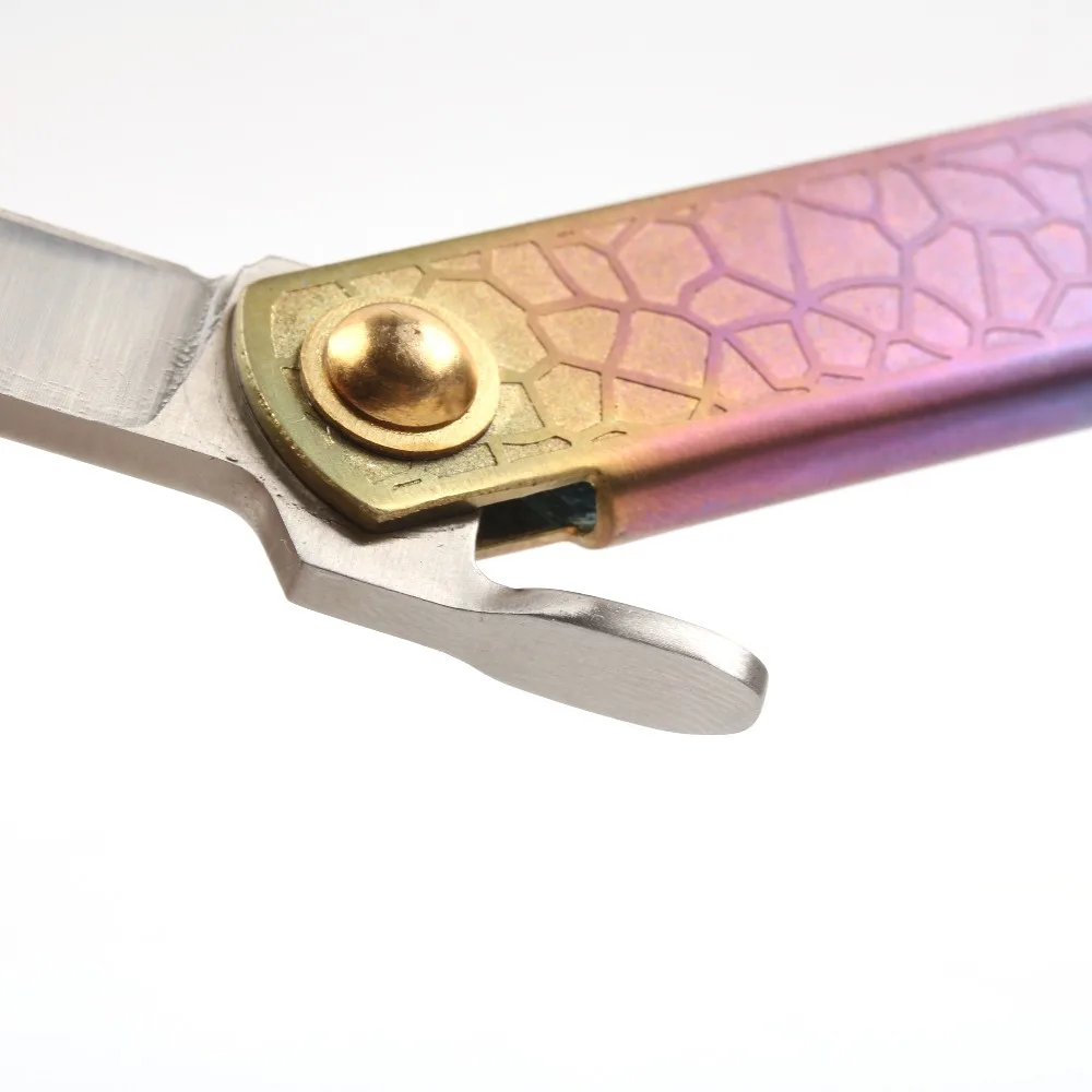 Карманный складной нож Открытый EDC Инструменты Нож 14C28N лезвие титановая ручка с кожаной оболочкой
