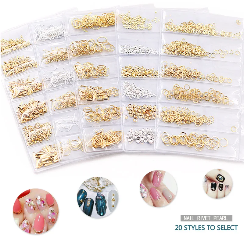 1 Pack Mix 3D Hollow Metal Nail Art Decorations Gold Silver Rivet DIY Nail Studs Pearl Manicure Accessories metal nail decorations charming bow shaped nail art accessories 20 reusable faux pearl decorations for kawaii diy nail jewelry