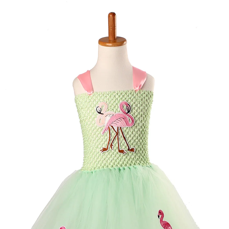 Kids Flamingo Pattern Tutu Dress Summer Girls Princess Ankle Length Tulle Clothes (12)