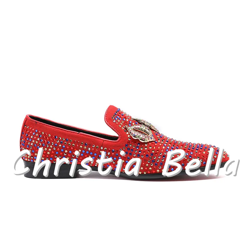 Vermelho Genuínos Couro De Bella Homens Christia Strass Preto Moda Festa Sapatos Casamento Chinelos Grife vermelho Masculina Dos pwxxqCAU