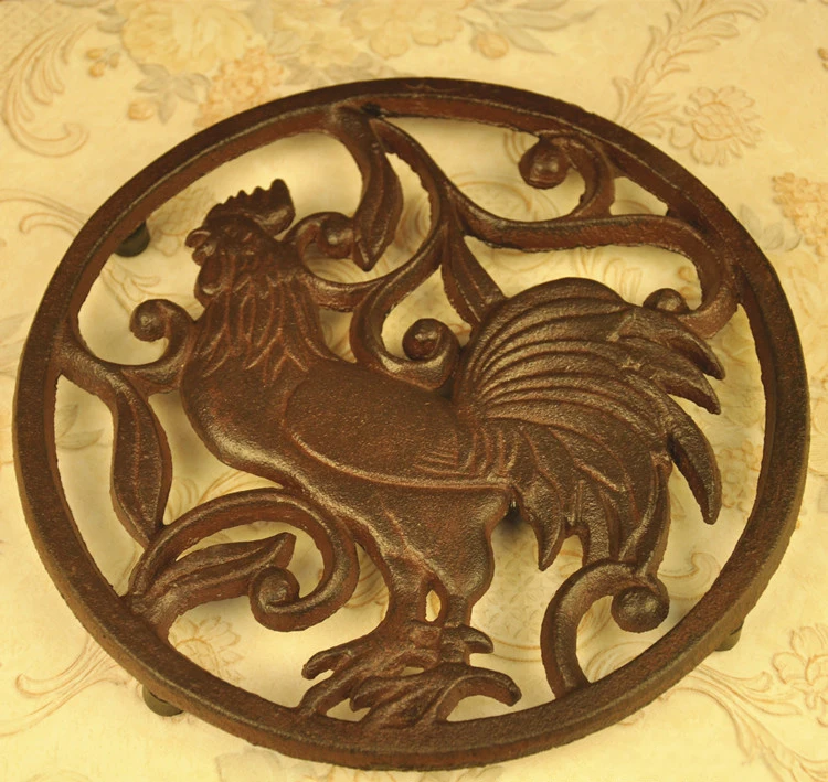 Us 25 8 Decorative Cast Iron Trivet With Cock Pattern For Kitchen Or Dining Table 7 87 X 7 87