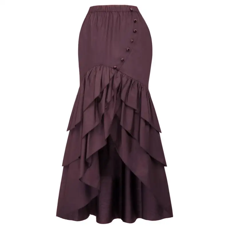 

Vintage Elastic Waist Bow-Knot Decorated Ruffled High-Low Hem Skirt Multi Layer