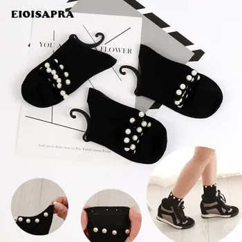 

[EIOISAPRA]New Product Handmade Pearl Women Cotton Fiber Socks Fashion Harajuku Elastic Persistent Meias Socks