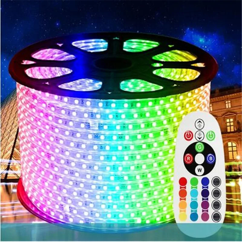 

Christmas 10m/roll 220V LED Strip 16 color RGB low power consumption high brightness 60led/m IP65 water proof 5050 LED strip