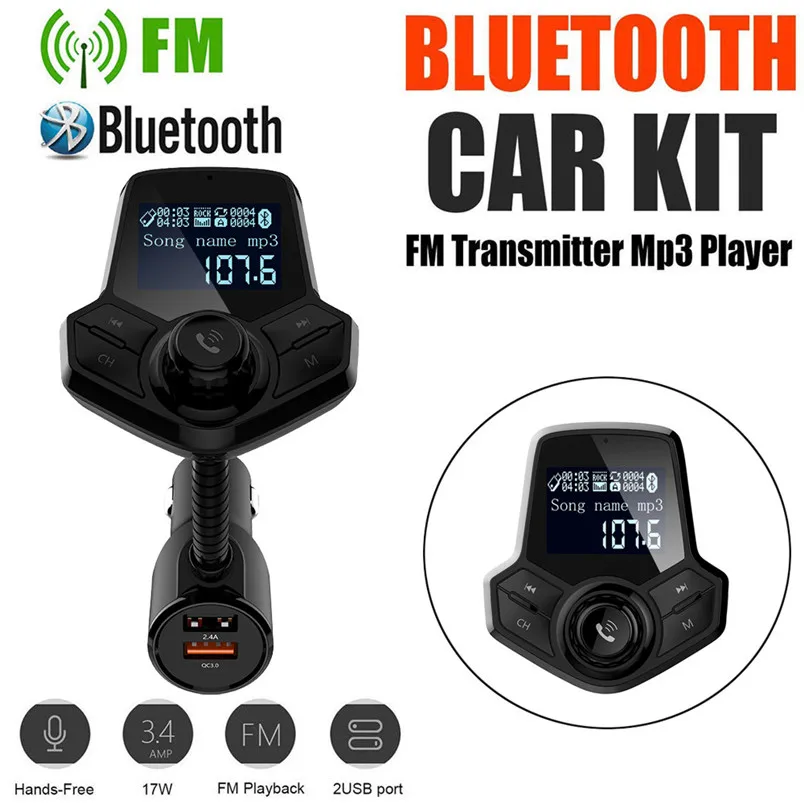 Wireless Bluetooth FM Transmitter Handsfree MP3 Player Radio Car Kit Bluetooth V4.2 Car MP3 Player Support TF Card U disk 30NT29 (7)