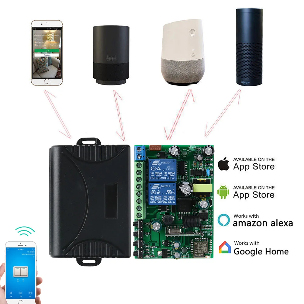 2 способа Wifi переключатель 7-36V 90 V-250 V 433 MHz 10A релейные модули домашней автоматизации беспроводной приемник работает с Alexa