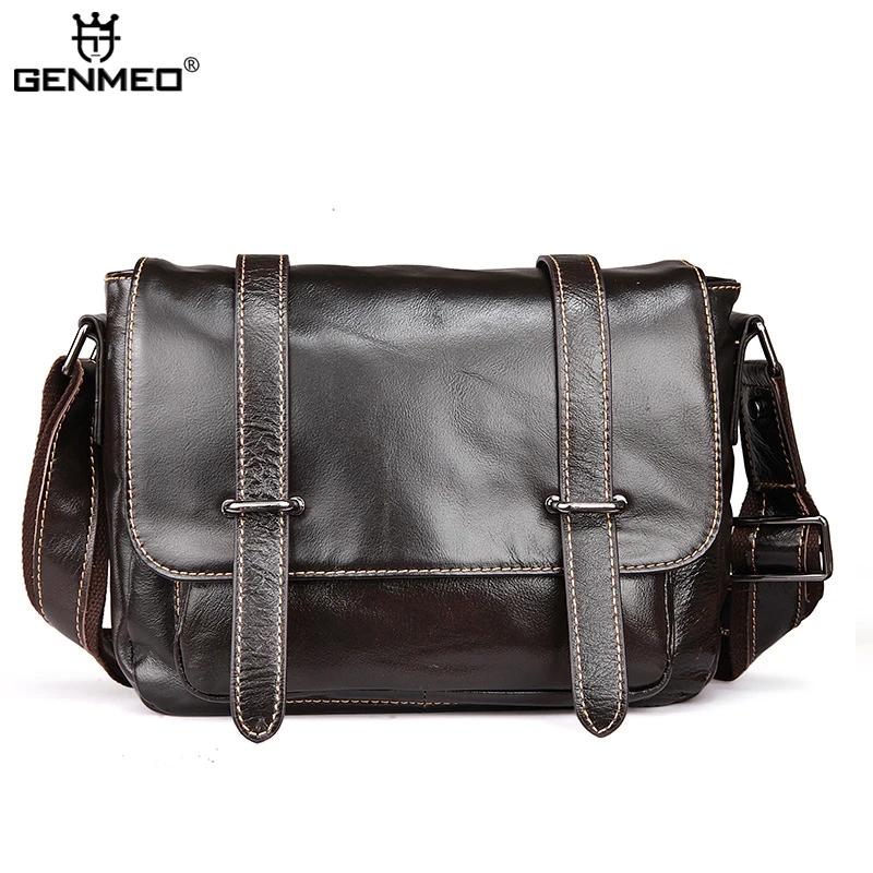 

New Arrival Vintage Genuine Leather Shoulder Bag Men Cow Leather Handbags Retro Messenger Bag Coffee and Brown Color Tote Bags